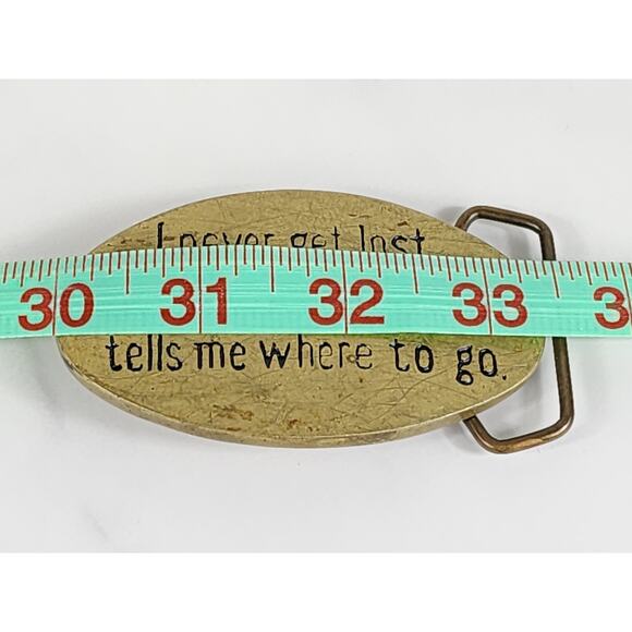 Belt Buckle Solid Brass Oval Engraved 3 1/2" I Never Get Lost" Accessories Vtg - Picture 9 of 9